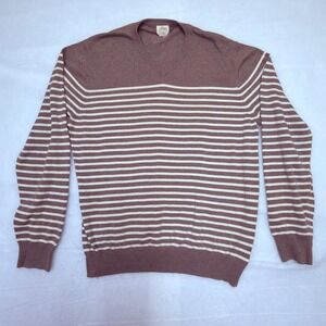Bowen & Wright Mens XL Brown‎ Cream Striped V-Neck 100% Cotton Knit Sweater